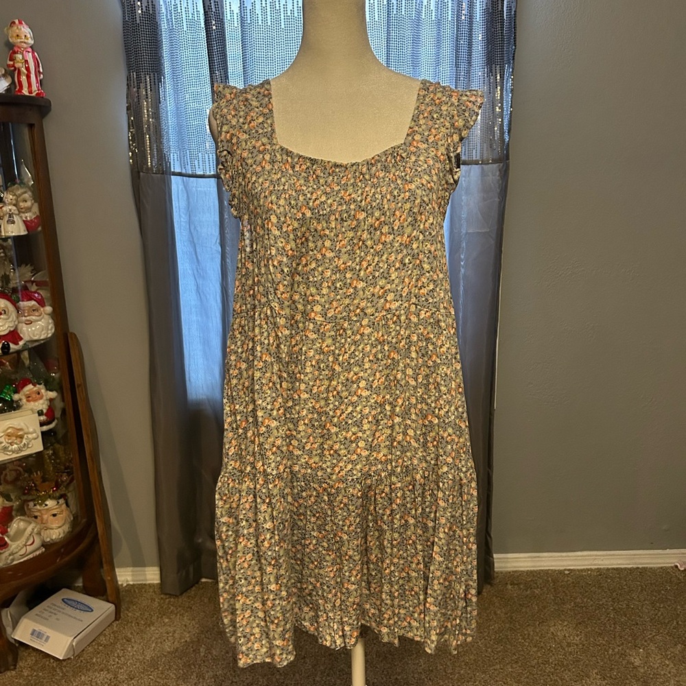 Impressions Floral Romper  in Peach and Blue